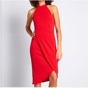 Modcloth Women's Red Exceptional at All Angles Sheath Dress Halter Neck